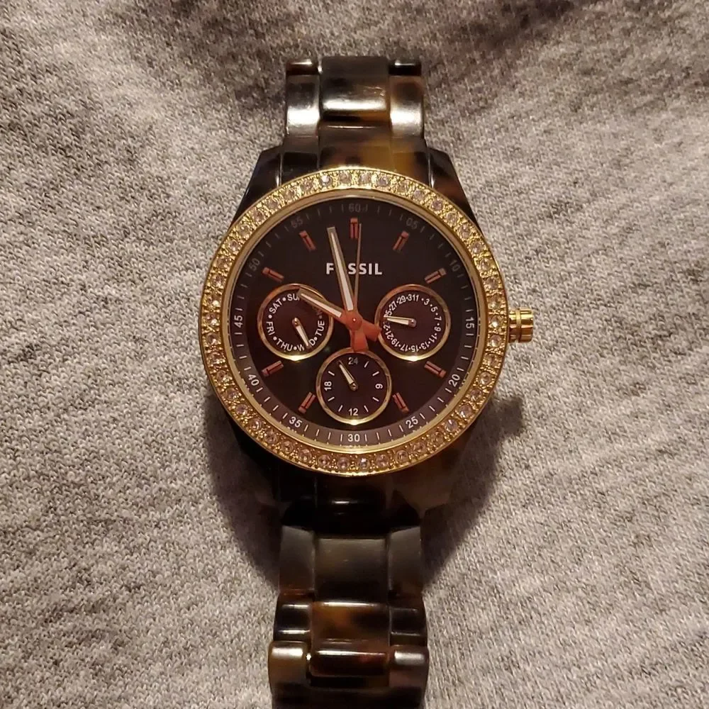 FOSSIL Stella Multifunction 4 Dial Tortoise Shell Resin Watch ES2785‎